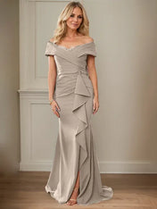 Sheath/Column V-Neck Illusion Floor-Length Lace Chiffon Mother of the Bride Dress With Pleated Sequins