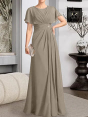A-line Scoop Floor-Length Chiffon Mother of the Bride Dress With Pleated Beading