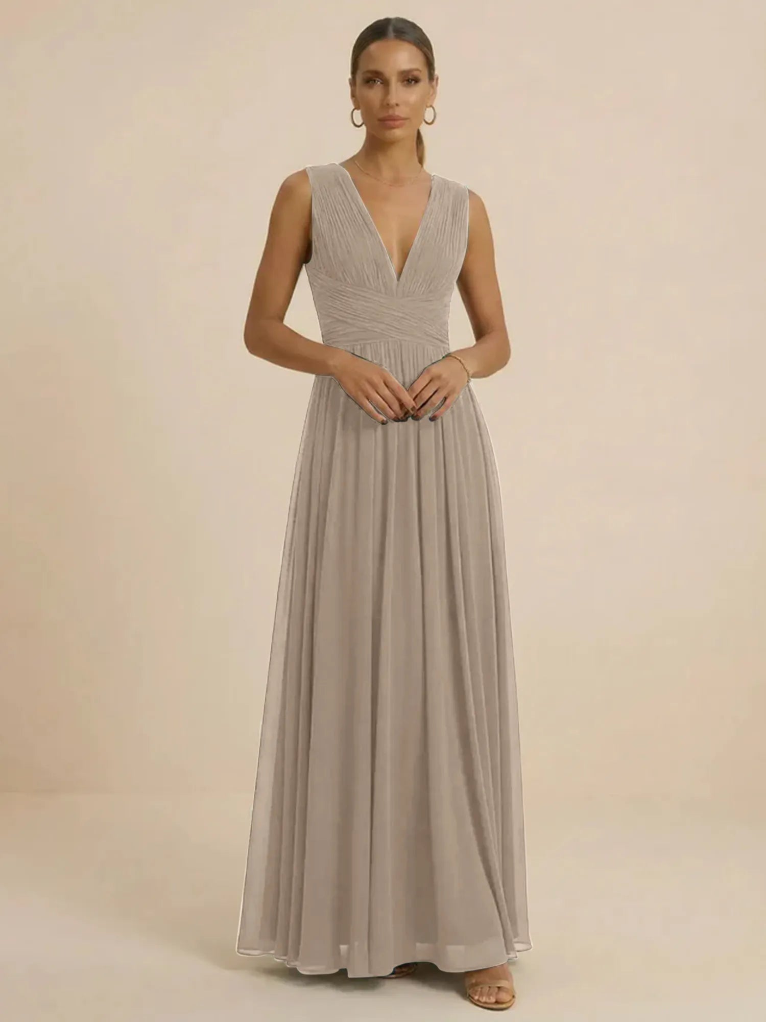Teal Pleated V-Neck Chiffon Evening Gown with Ruched