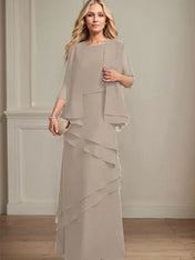 Sheath Scoop Floor-Length Chiffon Mother of the Bride Dress