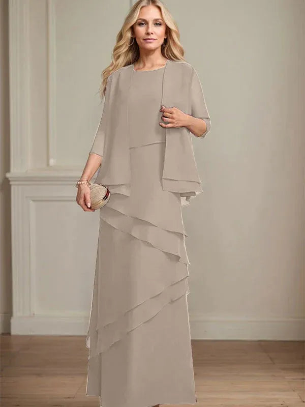 Sheath Scoop Floor-Length Chiffon Mother of the Bride Dress