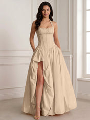 Glamorous Blush Pink Halter Corset Evening Paty Dress Gown