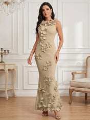 Romantic Pink Sleeveless 3D Floral Mermaid Gown