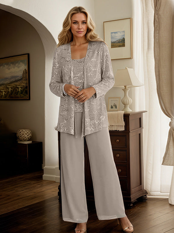 Chiffon Mother of the Bride Pantsuits with Jacket & Sequins