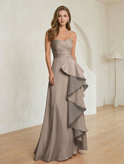 Formal Evening Dress Blush Strapless Ruffle Maxi Dress Gown