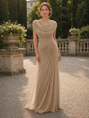 Cowl Neck Mermaid Evening Dresses with Flowing Floor-Length Skirt