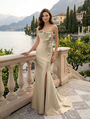 Pink Sweetheart Neckline 3D Flower Embellished Mermaid Evening Gown Maxi Dress