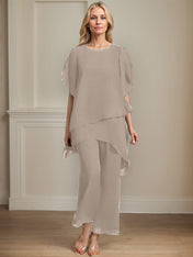 Separates Jumpsuit/Pantsuit Scoop Ankle-Length Chiffon Mother of the Bride Dress