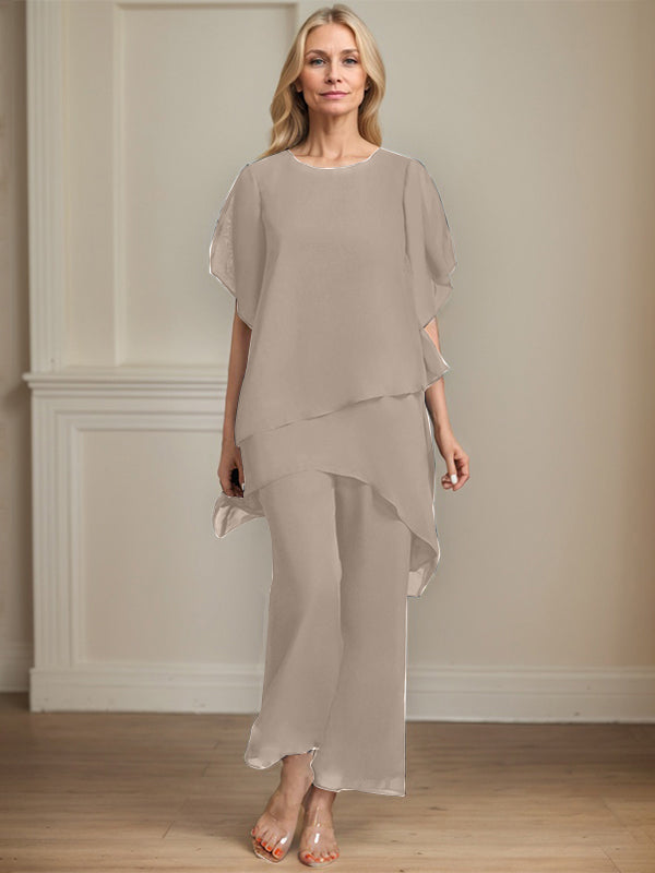 Separates Jumpsuit/Pantsuit Scoop Ankle-Length Chiffon Mother of the Bride Dress