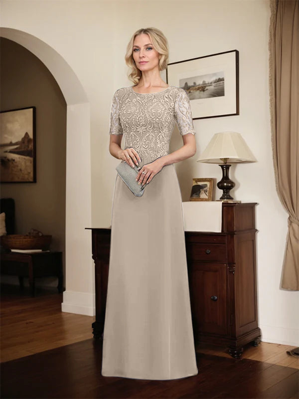 A-line Scoop Floor-Length Lace Chiffon Mother of the Bride Dress With Sequins