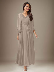 Plum A-Line Sequins Chiffon Dress