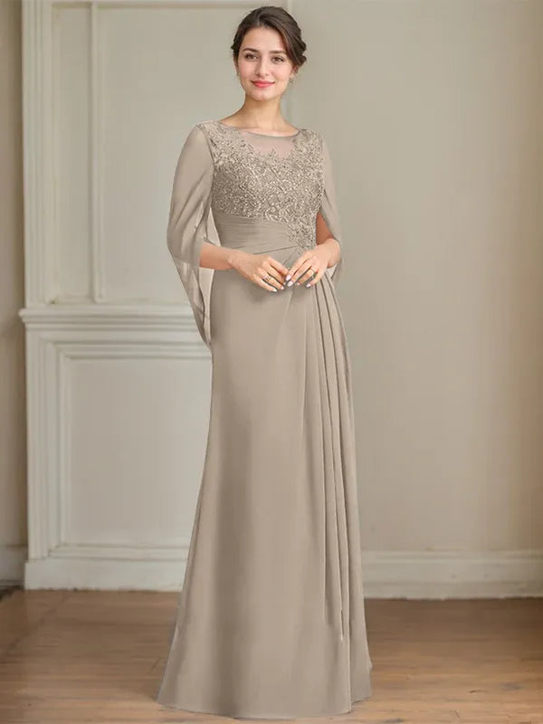 Princess Scoop Floor-Length Mother of the Bride Dresses with Pleated & Sequins