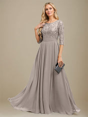 A-Line Scoop Floor-Length Lace Chiffon Mother Of the Bride Dress With Sequins Applique