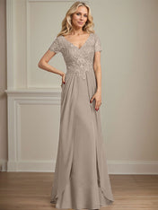 A-line V-Neck Floor-Length Chiffon Lace Mother of the Bride Dress
