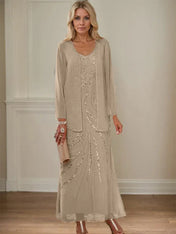 Sheath/Column V-Neck Ankle-Length Mother of the Bride Dresses with Jacket & Sequins