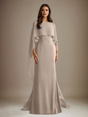 Sheath/Column Boatneck Floor-Length Chiffon Mother of the Bride Dress With Cascading Ruffles