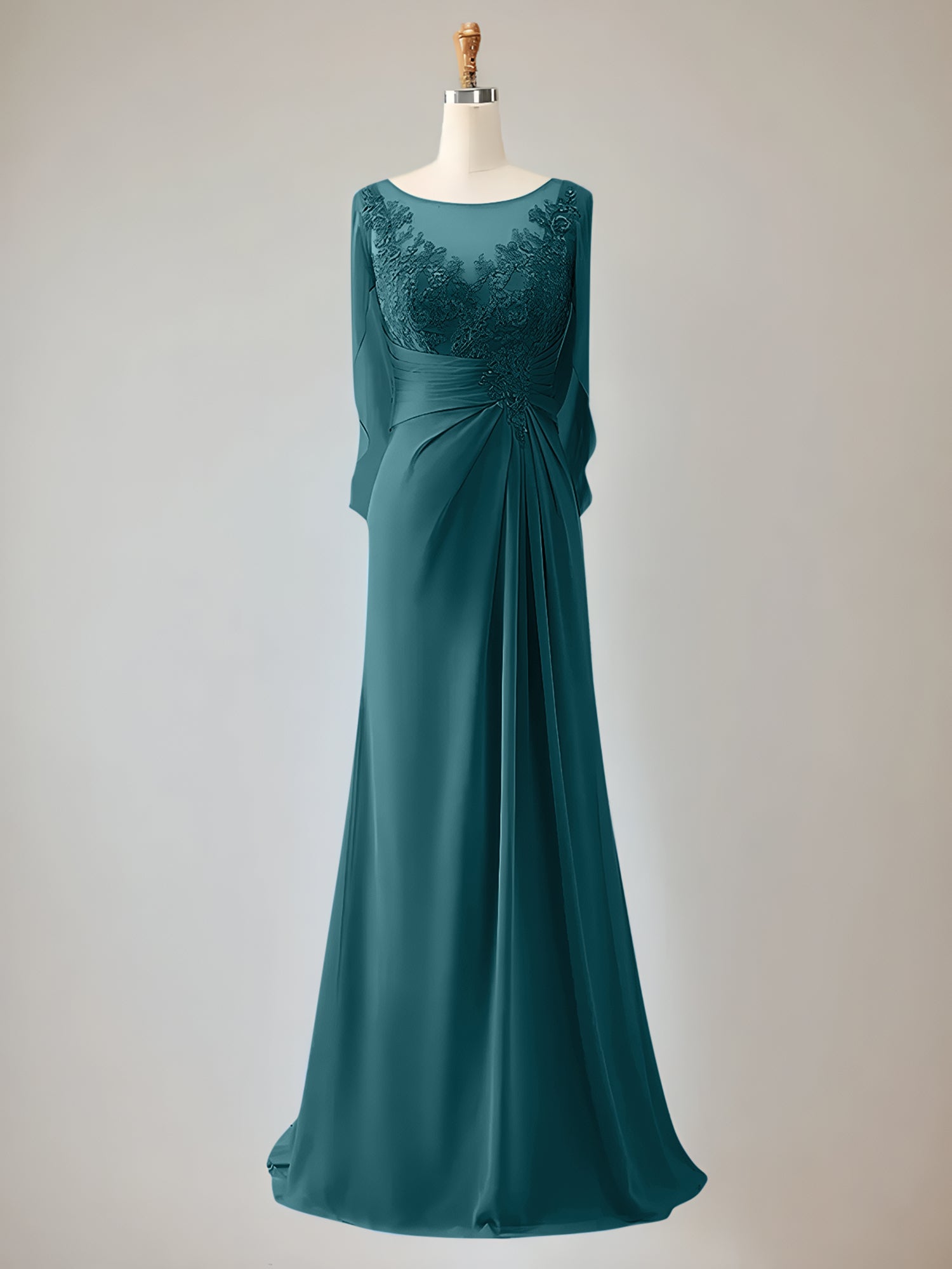 2 Sleeve Chiffon Mother of the Bride Dress With Beadings