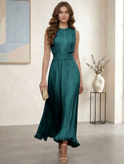 Ethereal Formal Evening Dress Ice Blue Pleated Chiffon Maxi Gown
