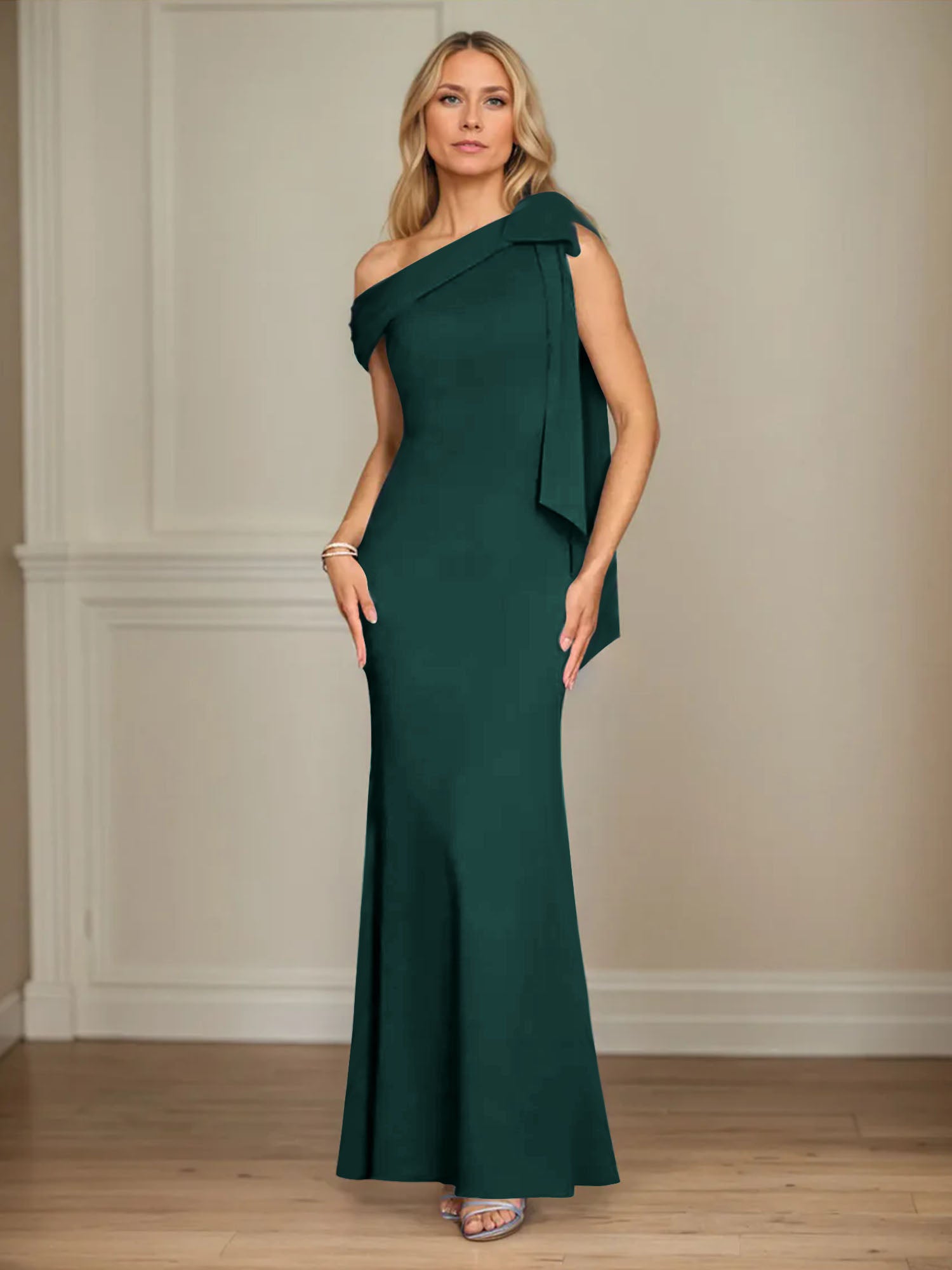 Mermaid One Shoulder Sleeveless Stretch Crepe Mother of the Bride Dress With Bow