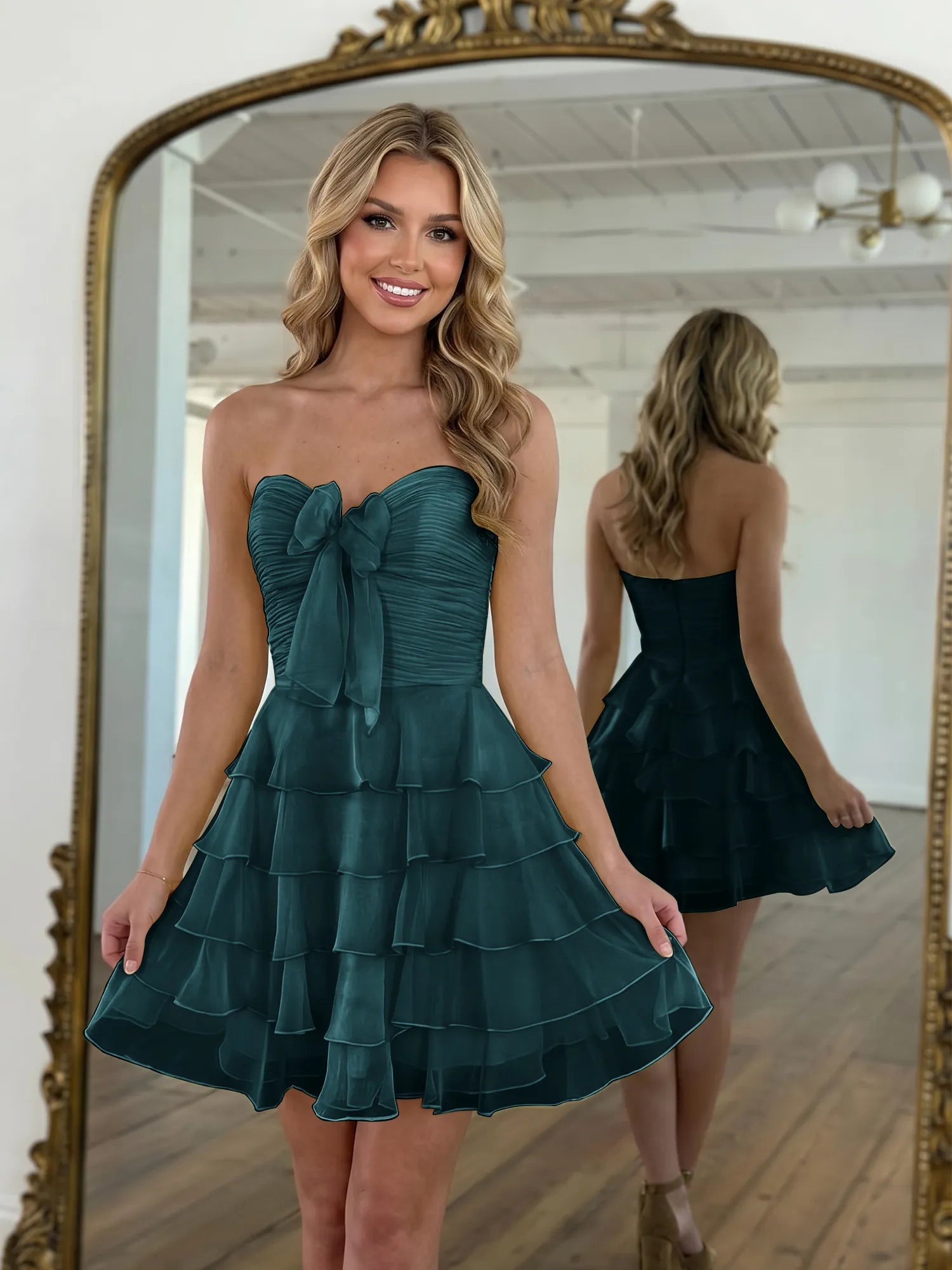 Chiffon A Line Tiered Short Homecoming Dress with Ruffles