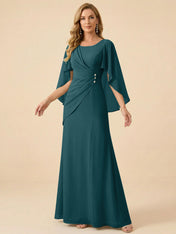 Sage Green Chiffon Beaded Mother of the Bride Dress with Cape Sleeves