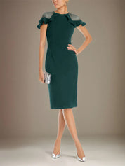 Sheath/Column Stretch Crepe Scoop Short Sleeves Knee Length Dress