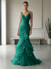 Mauve Folds Tulle Strapless Sleeveless Mermaid Gown Dress
