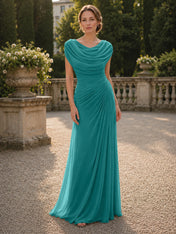 Cowl Neck Mermaid Evening Dresses with Flowing Floor-Length Skirt