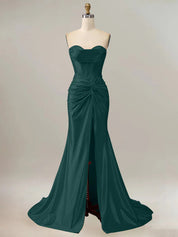 Royal Blue Mermaid Strapless Sweetheart Corset Long Prom Dress with Slit
