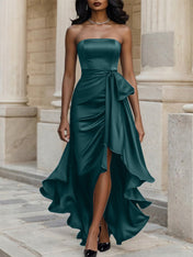 Glamorous Formal Dress Midnight Navy Strapless Satin Gown Midi Dress