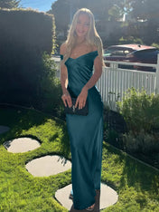 Aqua Mermaid Off The Shoulder Sheath Satin Long Prom Dress