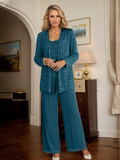 Chiffon Mother of the Bride Pantsuits with Jacket & Sequins