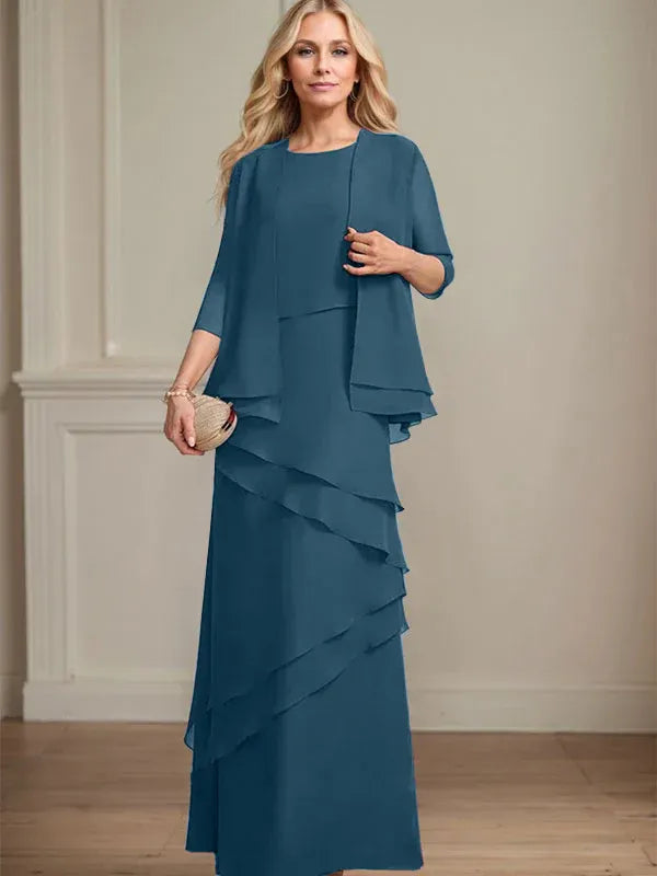 Sheath Scoop Floor-Length Chiffon Mother of the Bride Dress