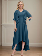 A-line V-Neck Asymmetrical Chiffon Mother of the Bride Dress With Beading Sequins