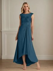 Champagne A-Line Scoop Lace Chiffon Dress