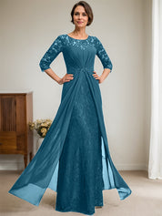 Robe de mère de la mariée trapèze en mousseline de soie et dentelle, longueur au sol, avec décolleté en V et volants perlés 