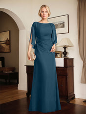 Sheath/Column Scoop Floor-Length Chiffon Mother of the Bride Dress With Pleated Beading
