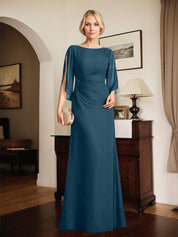 Sheath/Column Scoop Floor-Length Chiffon Mother of the Bride Dress With Pleated Beading