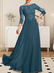 A-line Scoop Floor-Length Lace Chiffon Mother of the Bride Dress With Sequins