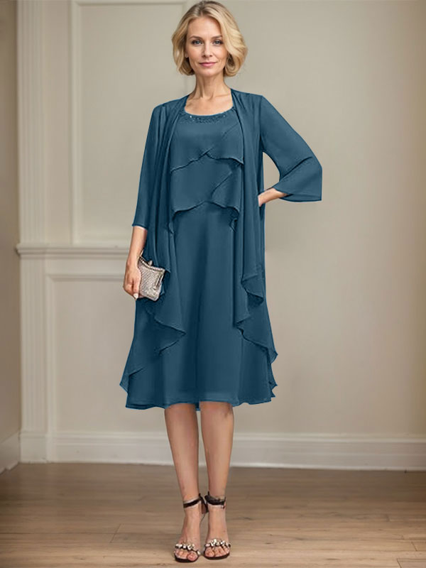 A-line Scoop Knee-Length Chiffon Mother of the Bride Dress With Beading