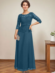 A-line Scoop Illusion Ankle-Length Chiffon Lace Mother of the Bride Dress With Rhinestone Beading