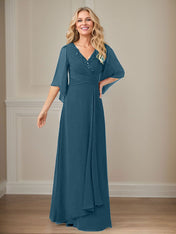A-Line V-Neck Long Sequins Chiffon Mother Dress