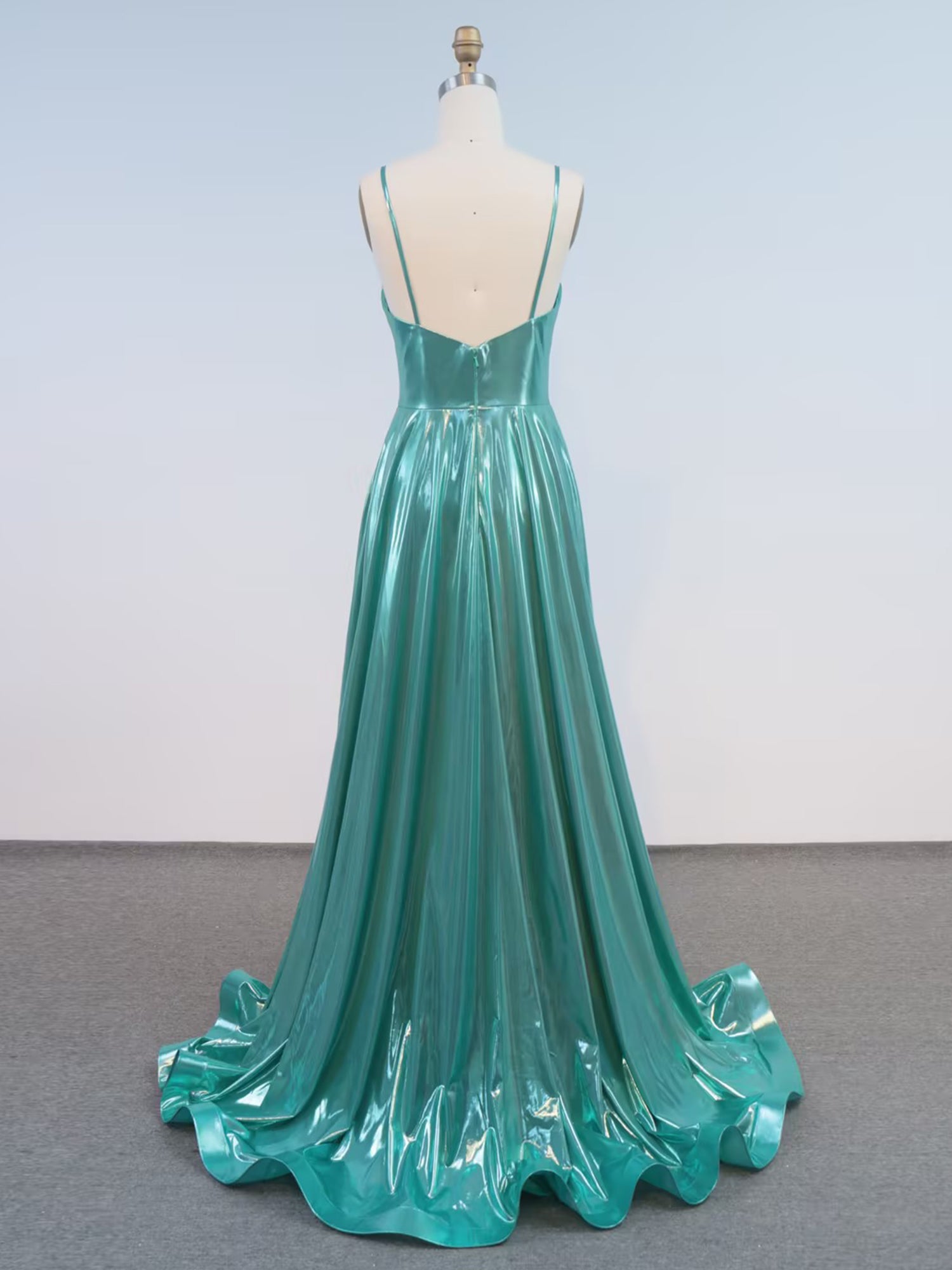 TealLiquidMetallicSpaghettiStrapsV-NeckLongPromDress_1.jpg