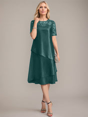 A-Line Scoop Knee-Length Mother of the Bride Dress With Applique & Sequins