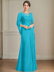 A-Line/Princess Scoop Floor-Length Mother of the Bride Dresses with Pleated & Sequins