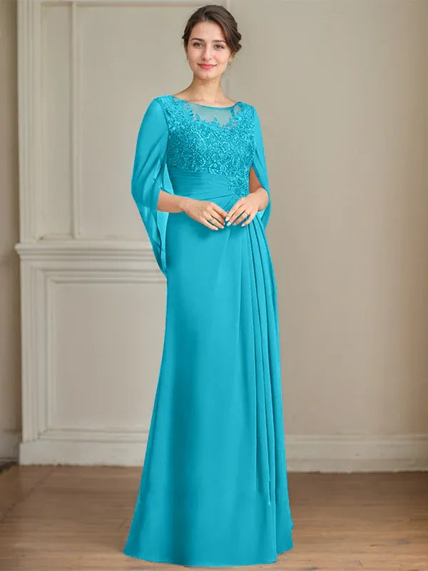 Princess Scoop Floor-Length Mother of the Bride Dresses with Pleated & Sequins