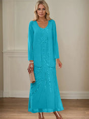 Sheath/Column V-Neck Ankle-Length Mother of the Bride Dresses with Jacket & Sequins