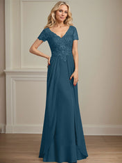 A-line V-Neck Floor-Length Chiffon Lace Mother of the Bride Dress