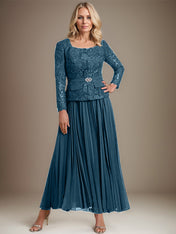 A-line Square Ankle-Length Chiffon Mother of the Bride Dress With Pleated