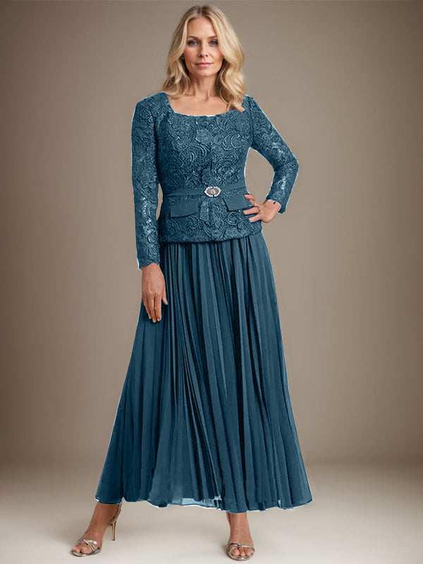 A-line Square Ankle-Length Chiffon Mother of the Bride Dress With Pleated